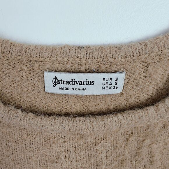 Stradivarius Tan Fluffy Knit Crop Top, Size S - Picture 4 of 5